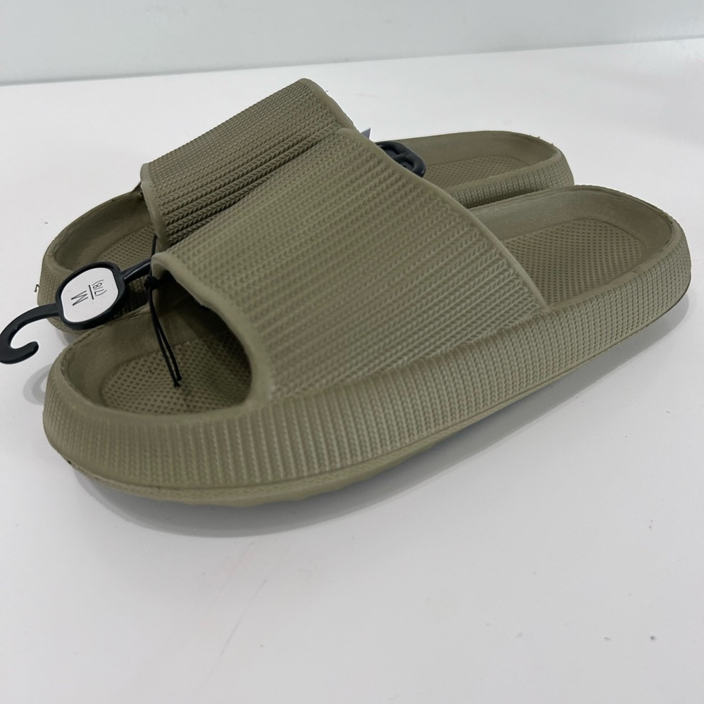 Olive Green Beige Slide Sandals